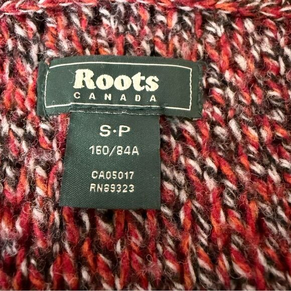 Roots Canada Long Cardigan Women Sz S Burgundy Chunky Knit Open Front Wool Blend - Picture 8 of 12